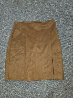 Vintage Windsor Brown Faux-Suede Pencil Mini Skirt